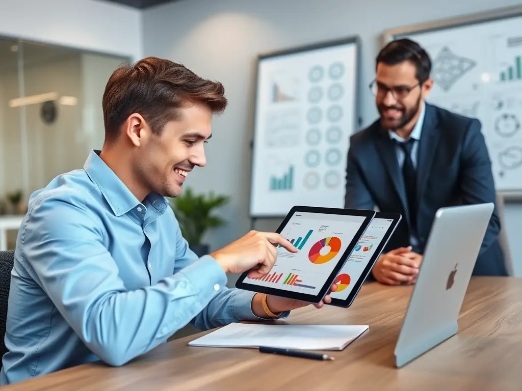 A professional business coach is guiding an entrepreneur through a strategic planning session, emphasizing growth and clarity.